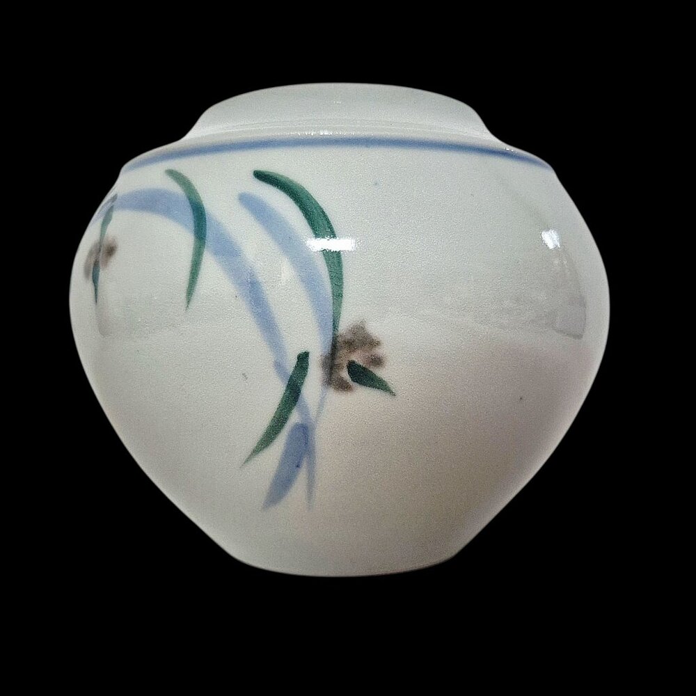 Studio Art Pottery Vase Blue Green Floral Signed Glossy Finish Vintage - Picture 2 of 10